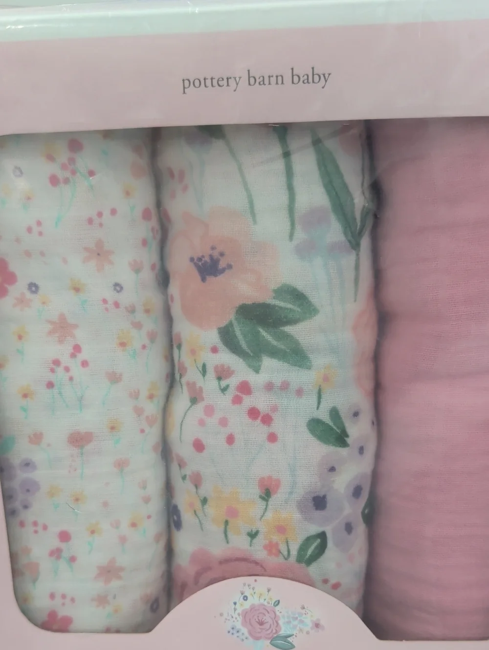 New Pottery Barn Baby FLORA Organic Muslin Swaddle Blankets & Crib Sheet Garden